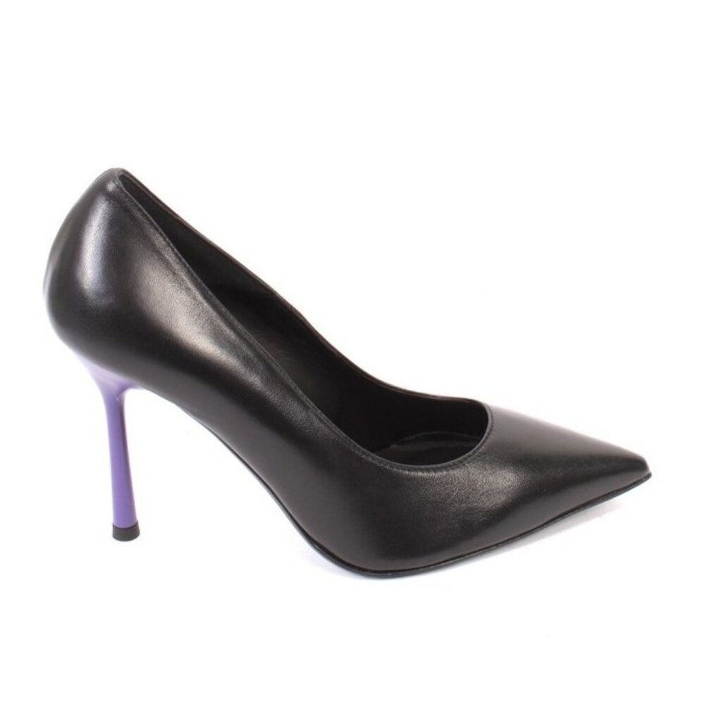 Isabelle 90351 Black Leather Stiletto Heels Pointy Toe Pumps